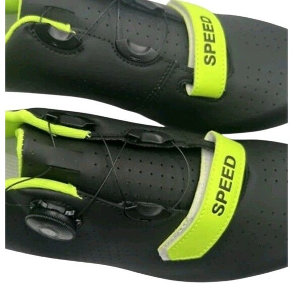11.5 Mens Speed Microtex Unisex Cycling Bike Shoes Black Green Size 45 Eur - Picture 3 of 9